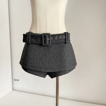 Pantalone-suknja s srednjim pojasa, vuneno-poliester mješavina, široka silueta, dužina 3/4, ženska casual odjeća, zima 2025