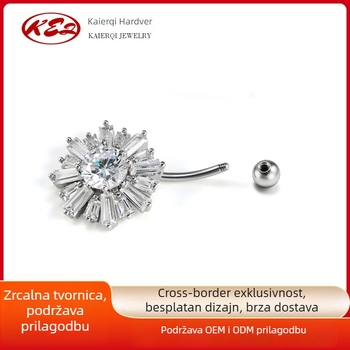 Navel piercing – 316L nehrđajući čelik, cirkon, dizajn suncokret-snježnjak, piercing za pupak, ženski stil