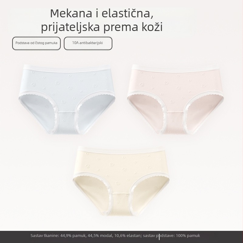 Ženske pamučne gaćice sa srednjim pasom, antibakterijske i prozračne, pamukasta podstava u preponi