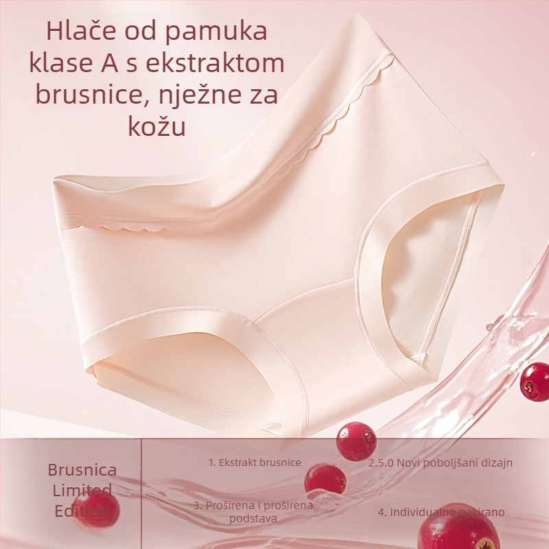 Cranberry ženske gaćice s srednjim strukom od pamuka, udobne i antibakterijske, s produženim preponom, sportski trokutasti model