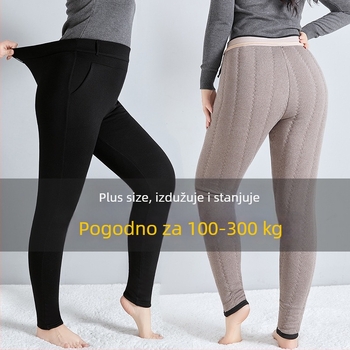 Ženski debeli pamučni leggings s fleece podstavom, plus veličina, visokim strukom i kontrolom trbuha