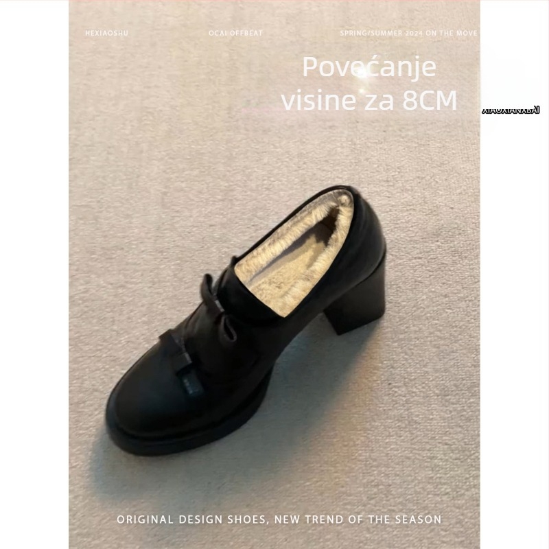 Ženske Mary Jane cipele s PU gornjim dijelom, unutrašnja pliš podstava, gumeni potplat, debeli pet 6–8 cm