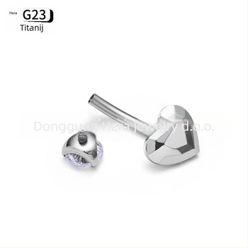 Prsten za pupak, srcolik dizajn, titanijeva zlitina G23, zlatno ugravirano, cirkon kristali, unisex, elegantan piercing nakit