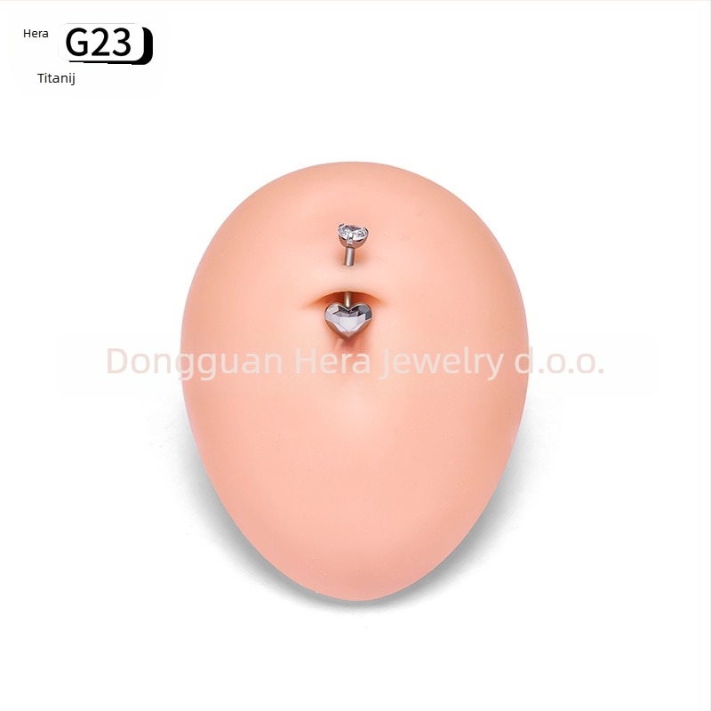 Prsten za pupak, srcolik dizajn, titanijeva zlitina G23, zlatno ugravirano, cirkon kristali, unisex, elegantan piercing nakit