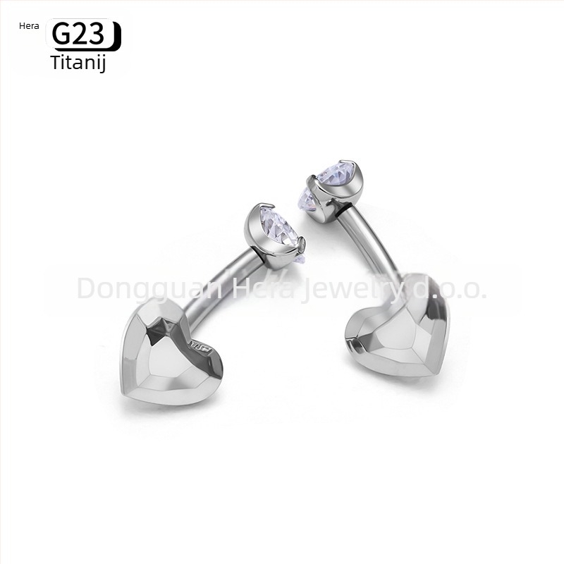 Prsten za pupak, srcolik dizajn, titanijeva zlitina G23, zlatno ugravirano, cirkon kristali, unisex, elegantan piercing nakit