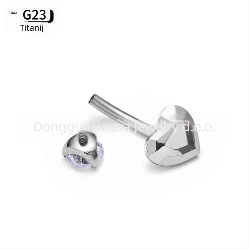 Prsten za pupak, srcolik dizajn, titanijeva zlitina G23, zlatno ugravirano, cirkon kristali, unisex, elegantan piercing nakit