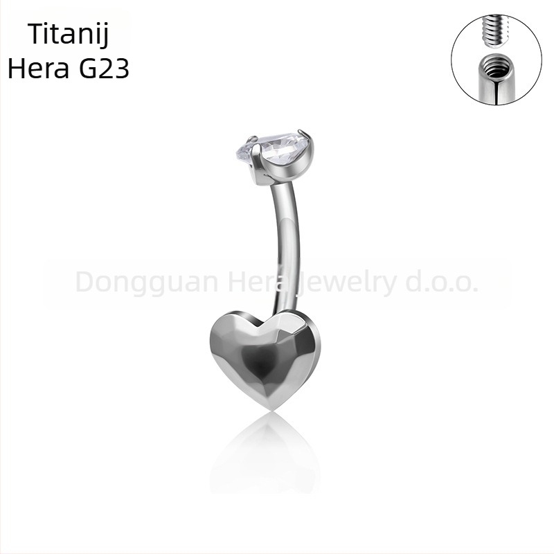 Prsten za pupak, srcolik dizajn, titanijeva zlitina G23, zlatno ugravirano, cirkon kristali, unisex, elegantan piercing nakit