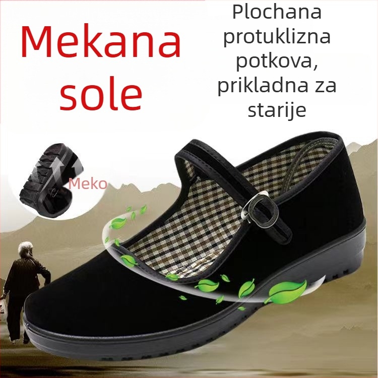 Ženske platnene radne tenisice s protukliznom đonom, kopčom na remenicu, niski klin 1–3 cm