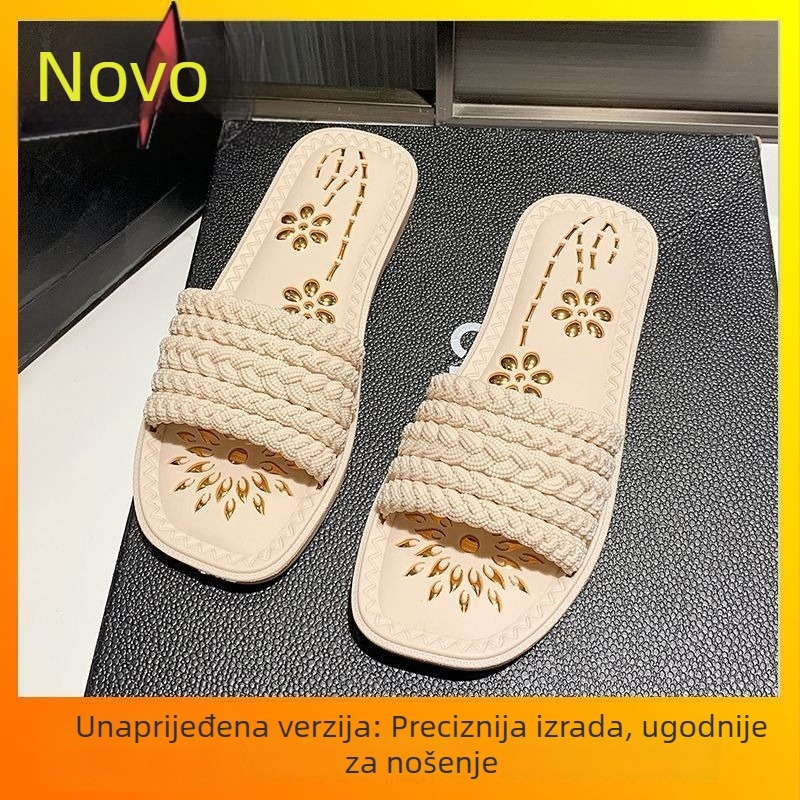 Sandale s PU gornjim dijelom, gumenom sole, protuklizne, otporne na habanje, ravna potplat, za kuću i van