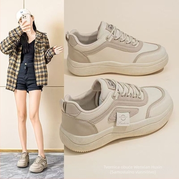 Ženske minimalističke šetne tenisice, korejskog stila, gornji dio od mikrovlaknene kože, đon PVC, niski ravni potpetica 1–3 cm, za proljeće i jesen