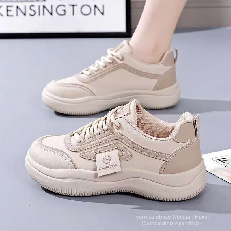 Ženske minimalističke šetne tenisice, korejskog stila, gornji dio od mikrovlaknene kože, đon PVC, niski ravni potpetica 1–3 cm, za proljeće i jesen