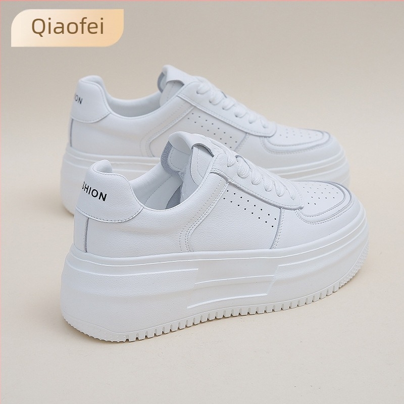 Cipele od prave kože s niskim gornjim dijelom, tenisice s vezicama, funkcija povećanja visine, gumasta potplata, peta 6–8 cm