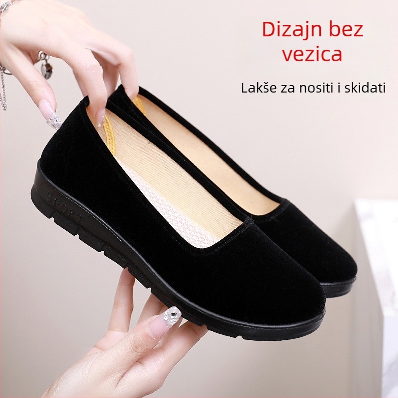 Ženske platnene cipele slip-on, gornji dio od velveteena, PU potplat, okrugla nosnica, niski otvor