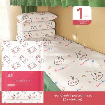 Vlak Jednokratni set posteljine za jednokrevetnu kabinu – netkani materijal, 3-dijelni set (plahte, navlaka za pokrivač, navlaka za jastuk)