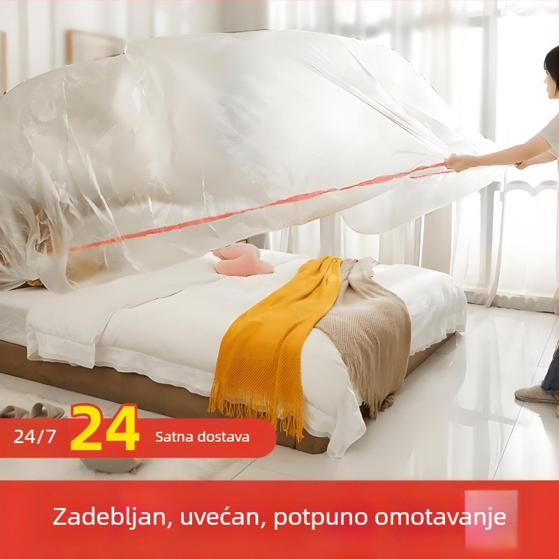 Premium zaštitna navlaka za kauč i krevet, potpuno pokrivanje s elastičnom rubom, zaštitna plastična folija za kućni namještaj