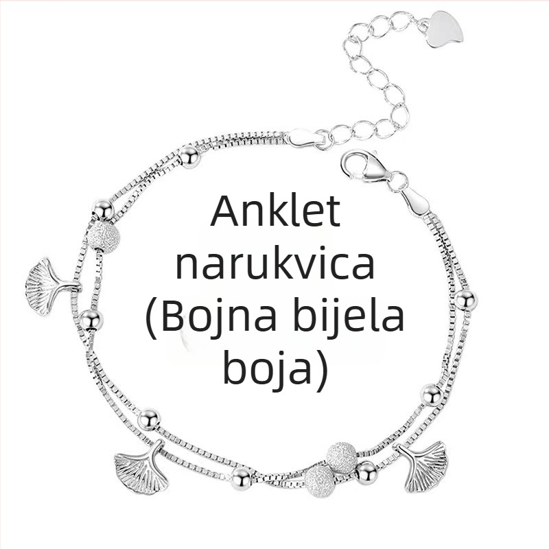 S925 srebrni narukvica za gležanj – Sansheng Lucky motiv, korejski stil, listni dizajn, model JL013