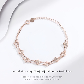 925 srebra, dvostruka narukvica za gležanj sa četverolistom, završetak forest rose gold – elegantan, jednostavan dodatak stopalu