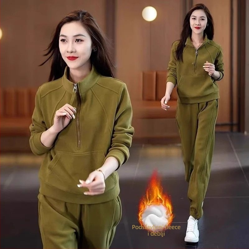 Ženski set trenirke s flisom: kardigan-top dugih rukava i hlače