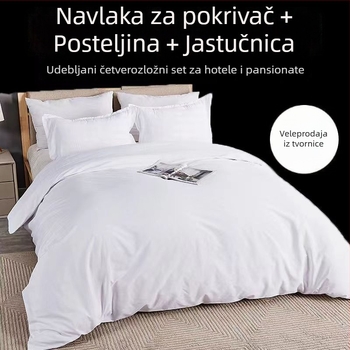 Hotelski set posteljine, četiri komada – jednobojni uzorak, poliester, reaktivni tisak i bojanje, hotelski stil