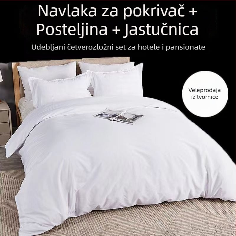 Hotelski set posteljine, četiri komada – jednobojni uzorak, poliester, reaktivni tisak i bojanje, hotelski stil