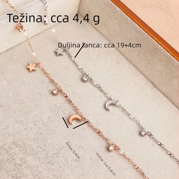 Elegantna gležnja narukvica s motivom Mjesec Boginja i zvjezdani dizajn, titan čelik, bez ugradnje