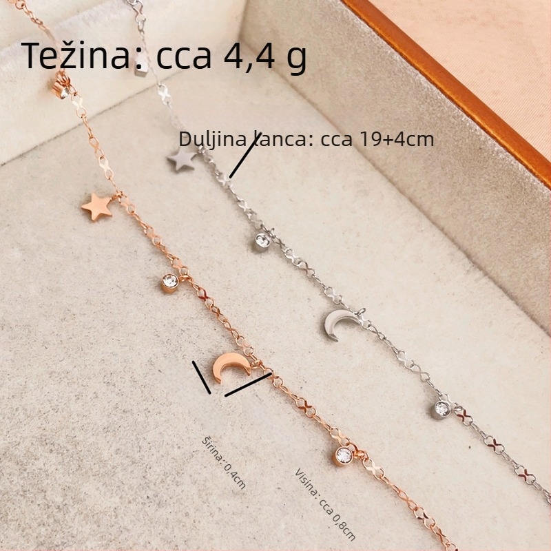 Elegantna gležnja narukvica s motivom Mjesec Boginja i zvjezdani dizajn, titan čelik, bez ugradnje