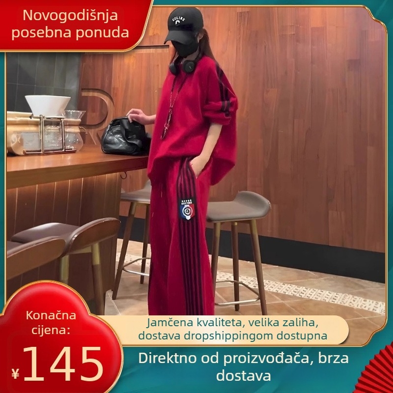 Ženski dvodijelni casual sportski set s dugim rukavima i hlačama, pamuk, zimsko izdanje 2024