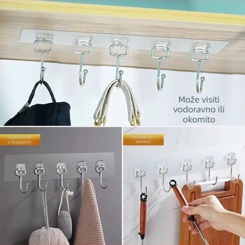 Šesteroredna ljepiljna kuka od nehrđajućeg čelika za kuhinju, bez bušenja, nosivost preko 30 kg