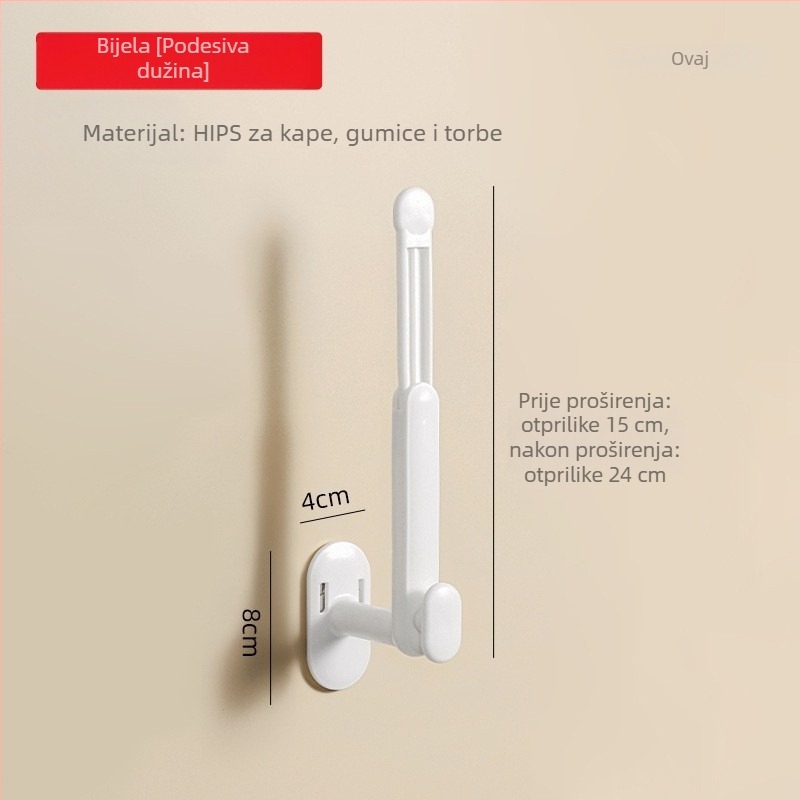 Izvlačivi L-oblik držač za pohranu, zidni bez bušenja, od plastike, maksimalna nosivost 2 kg, moderni minimalistički dizajn