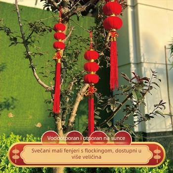 Lantern string pendant – okrugli lampioni za vanjsku dekoraciju, konfiguracija 2–6 u nizu; procesi: mehanički, narodni zanat, injekcijsko prešanje; stil: pastoralni, kineski, nacionalni, klasični