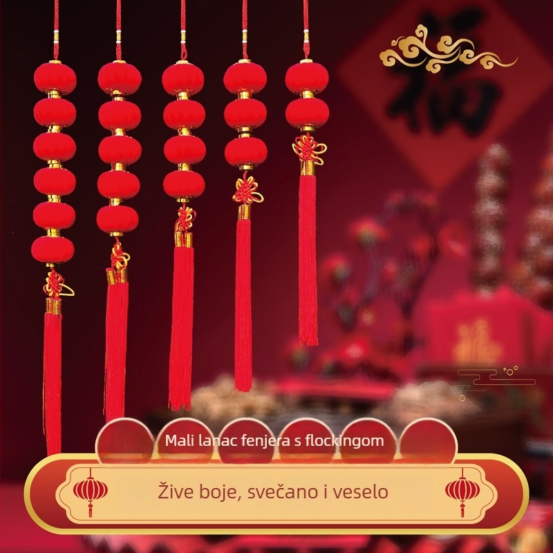 Lantern string pendant – okrugli lampioni za vanjsku dekoraciju, konfiguracija 2–6 u nizu; procesi: mehanički, narodni zanat, injekcijsko prešanje; stil: pastoralni, kineski, nacionalni, klasični