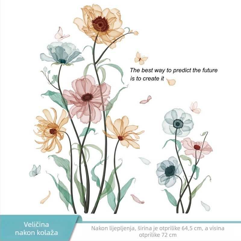 Zidna naljepnica s biljnim cvijećem – vodootporna, uklonjiva, samoljepljiva, PVC materijal, 1 komad, za dnevni boravak i kupaonicu