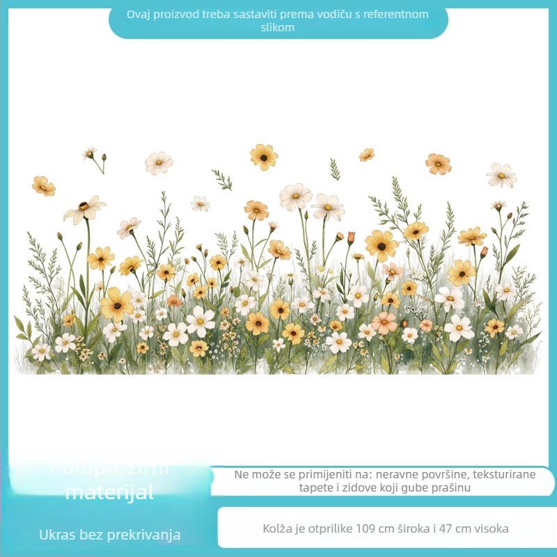 Naljepnica za zid – Daisy biljka s leptirima, vodootporan PVC, 1 kom, plošni dizajn, dnevni boravak/spavaća soba dekor