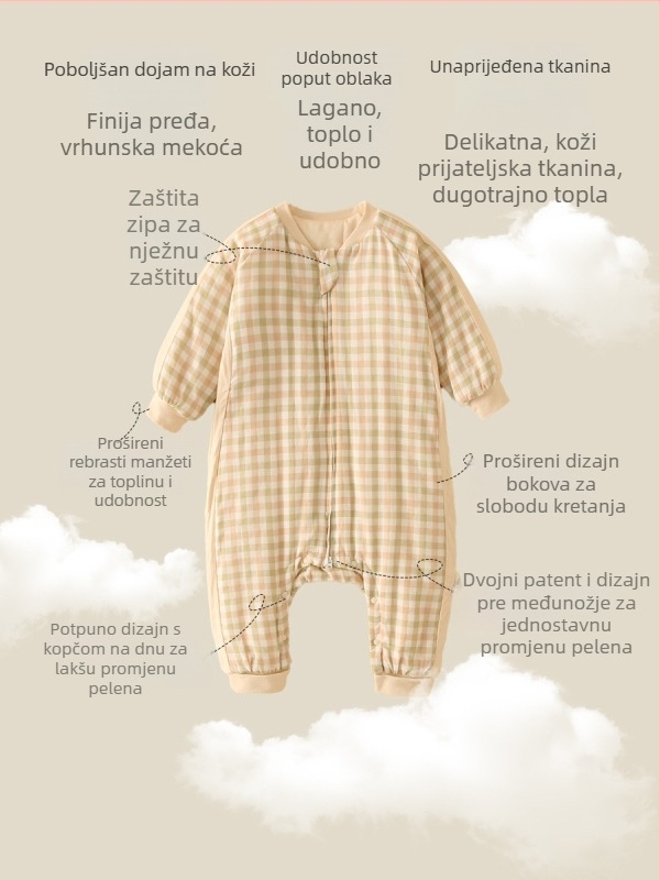 Dječji vreća za spavanje s razdvojenim nogama za zimu, prugasti uzorak, debeli pamuk, podstava od pamuka i punilo od kemijske vlakna