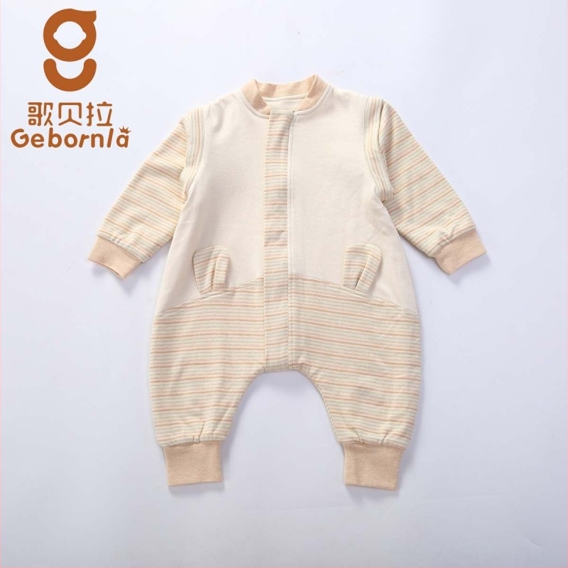 Spavaća vreća za bebe s podijeljenim nogama, dvostruka pamučna tkanina, odvojivi rukavi, prugasti uzorak, metalni zatvarač, pogodna za zimu, proljeće i jesen