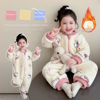 Dječja flanelna jednodjelna pidžama za zimu s podijeljenim nogama i anti-kick vrećom za spavanje, kućna odjeća za puzanje, stil princeza • 100% poliester • dob 3–8