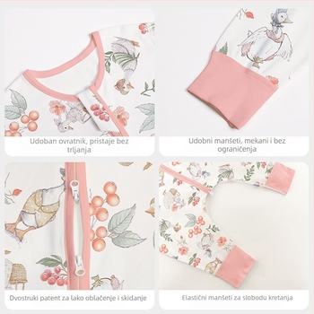 Dječja spavaća vreća, četiri sezone, pamuk 95%+, podstava 95%+, punilo velurom pamuk, za djecu 1–3 godine