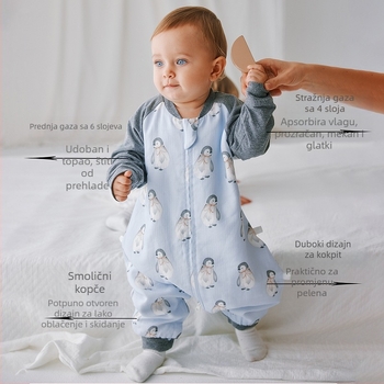 Dječji vreća za spavanje s odvojenim nogama, tkanina od bambusovih vlakana i pamuka, otisak uzorka, za uzrast 1–3 godine, jesensko izdanje 2024