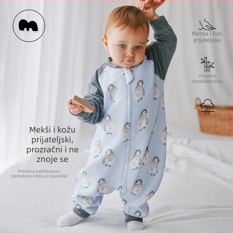 Dječji vreća za spavanje s odvojenim nogama, tkanina od bambusovih vlakana i pamuka, otisak uzorka, za uzrast 1–3 godine, jesensko izdanje 2024