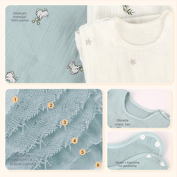 6-slojni dječji spavaći vrećica s izvezenom crepé tkaninom, čista pamuk gaz, punilo pamuk, težina do 0,5 kg, 100% pamuk