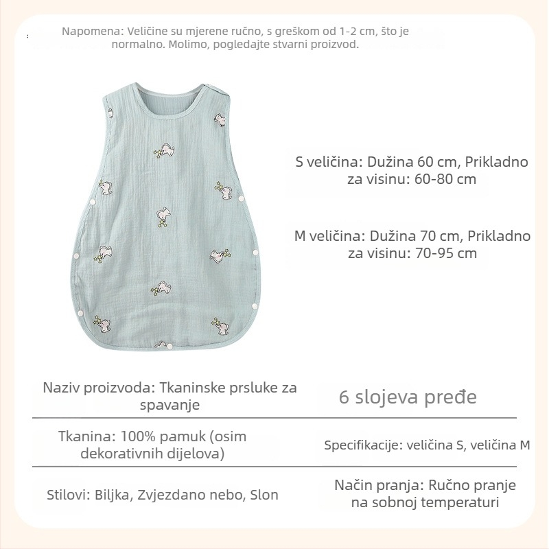 6-slojni dječji spavaći vrećica s izvezenom crepé tkaninom, čista pamuk gaz, punilo pamuk, težina do 0,5 kg, 100% pamuk