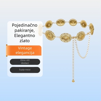 Boemski metalni kaiš za struk, retro visoke kvalitete tijelo lanac, etnički stil, dužina 120 cm, širina 3,5 cm, jednostruki dizajn