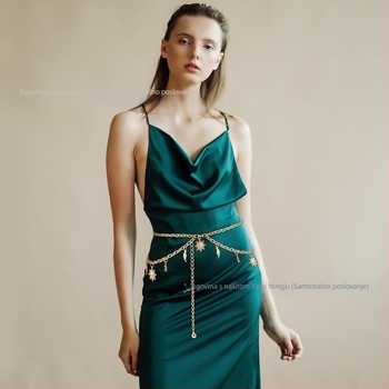 Lanac za struk s privjeskom Sunce Mjesec Zvijezda, metal, duljina 115 cm, elegantan stil, za žene.