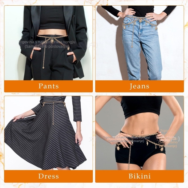 Lanac za struk s privjeskom Sunce Mjesec Zvijezda, metal, duljina 115 cm, elegantan stil, za žene.