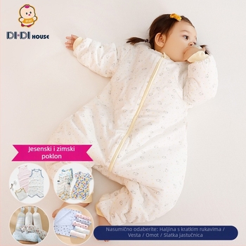 Spavaća vreća za bebe s podijeljenim nogama, vanjski pamuk s podstavom od pamuka, punilo poliester-pamuk, zatvarač od najlona, uzorak životinja, pogodna za zimu, proljeće i jesen.