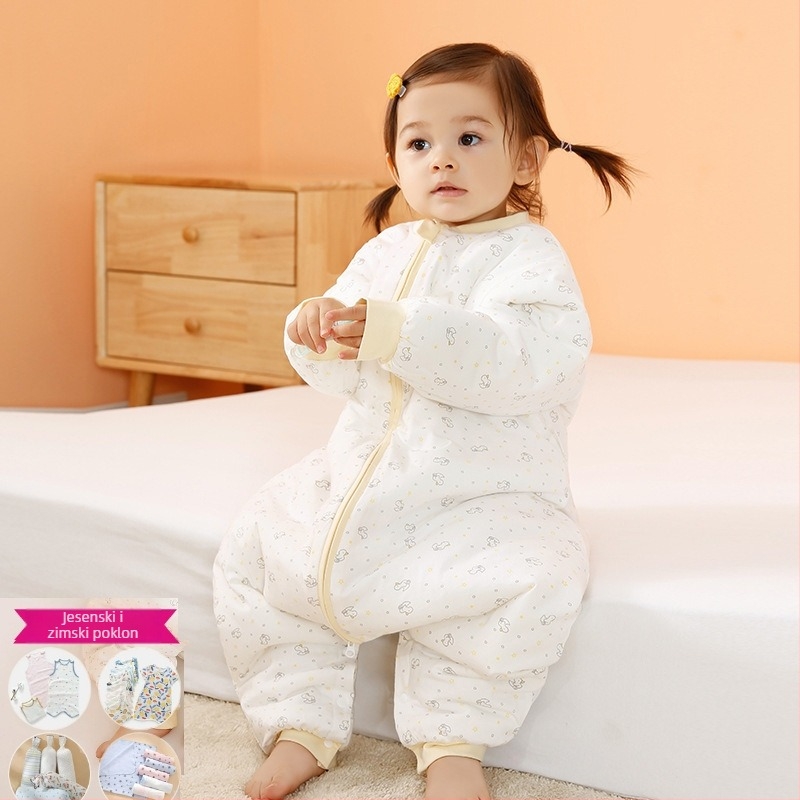 Spavaća vreća za bebe s podijeljenim nogama, vanjski pamuk s podstavom od pamuka, punilo poliester-pamuk, zatvarač od najlona, uzorak životinja, pogodna za zimu, proljeće i jesen.