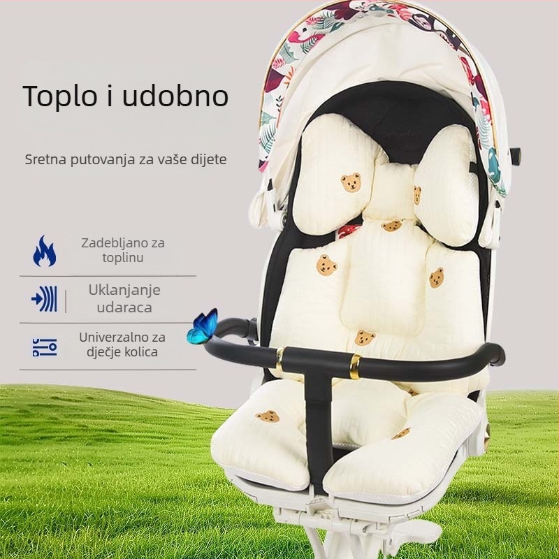 Jastučić za sjedalo kolica za bebe – debeli pamuk-poliester smjesa, za sva godišnja doba