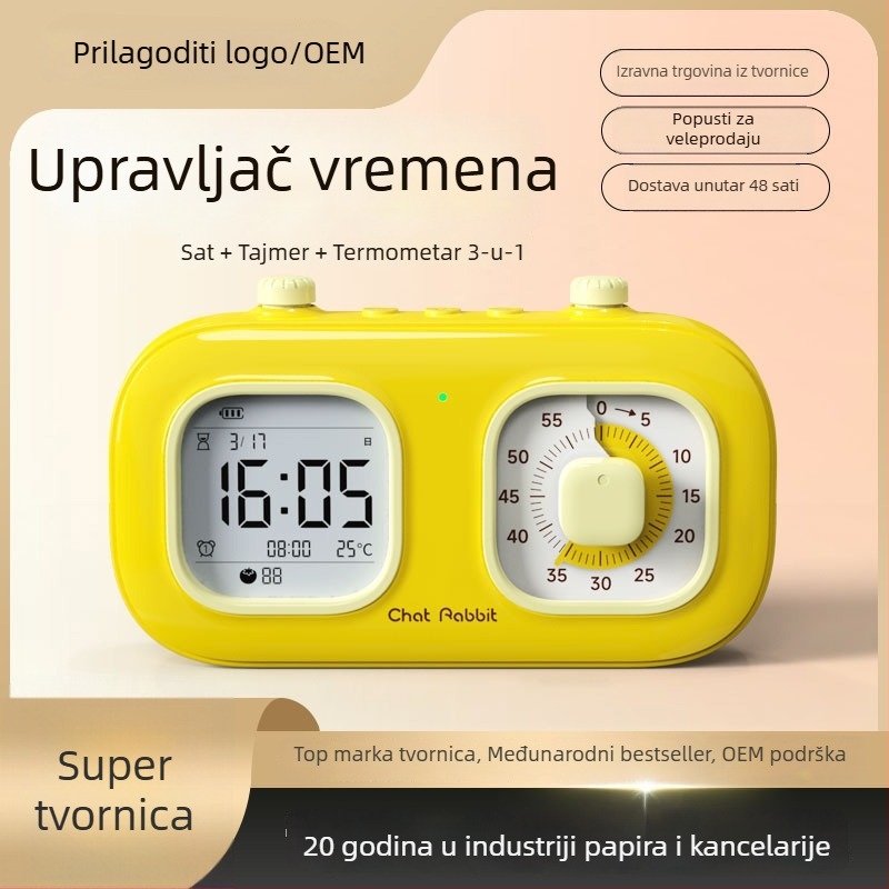 Tajmer za upravljanje vremenom s dvostrukim zaslonom – vizualni odbrojivač za učenike i djecu; LCD prikaz s pokazivačem i brojevima; napajanje baterijom; kućište ABS
