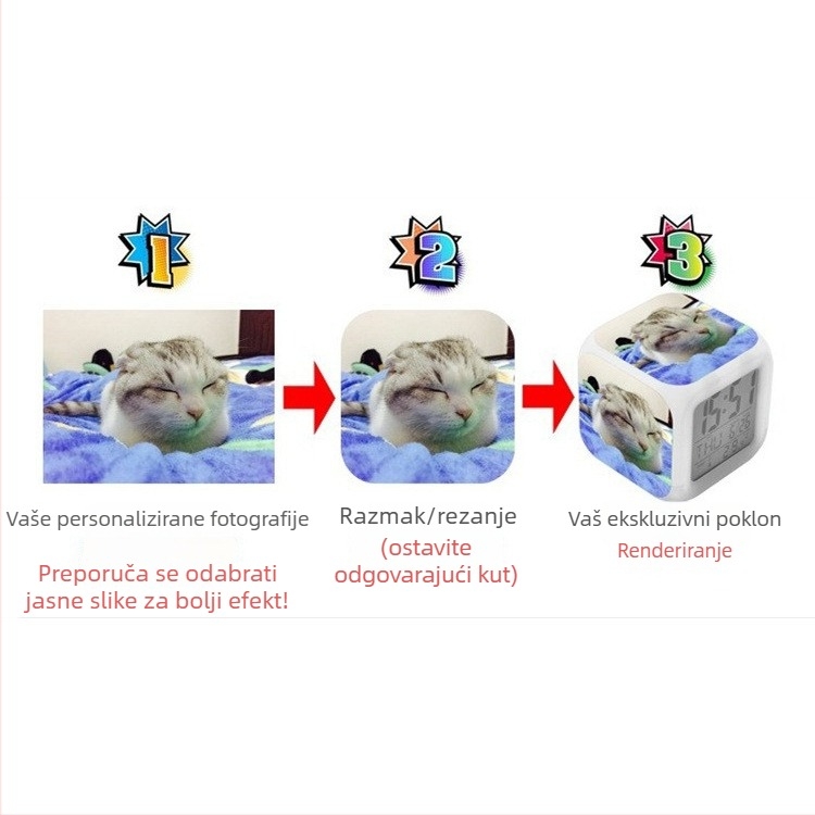 Budilica s LED zaslonom, noćno svjetlo, 24-satno prikaz, prilagodljivo prema slikama