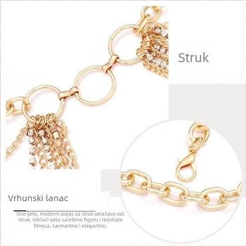 Lanac za struk od metala s višeslojnim pramenovima i kristalima, svestran stil, duljina 105 cm, za žene